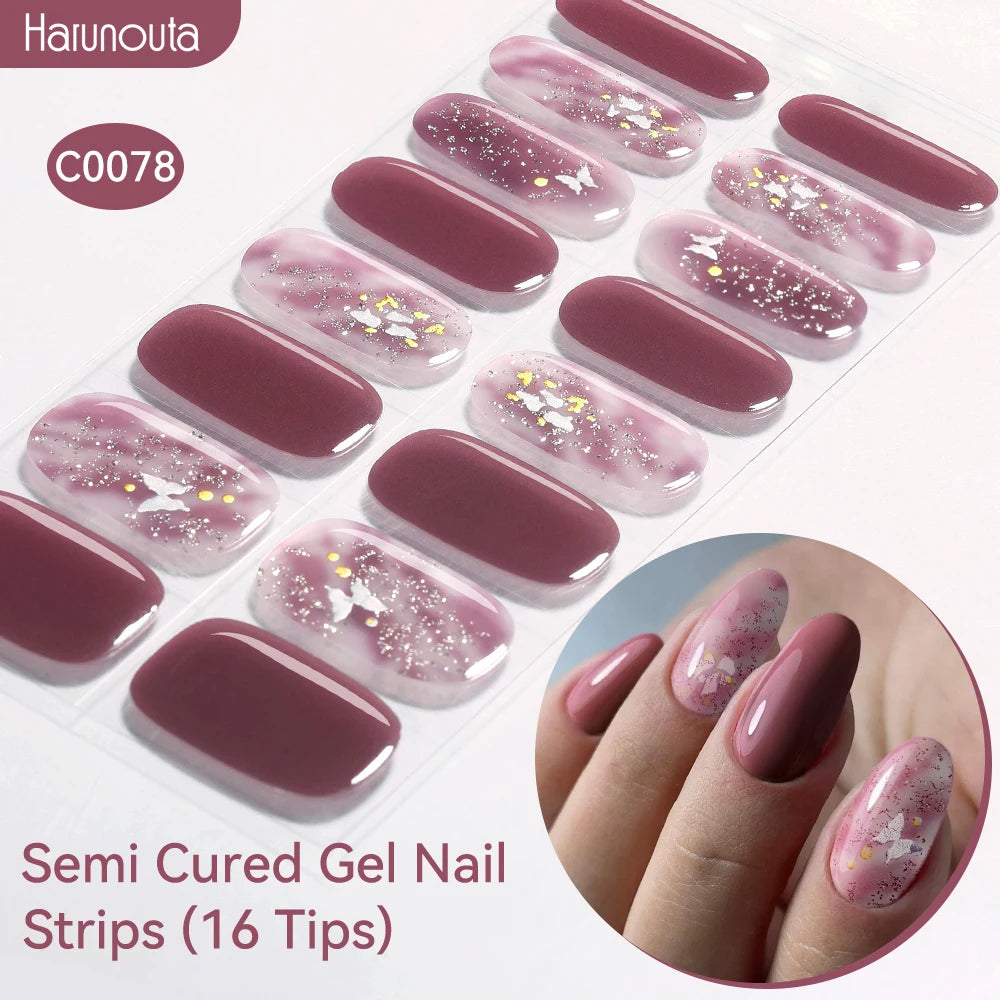 Gradient Auroras Semi Cured Gel Nail Strips Sparkly Shinning DIY Gel Polish Stickers for Nails Works with UV/LED Nail Lamps