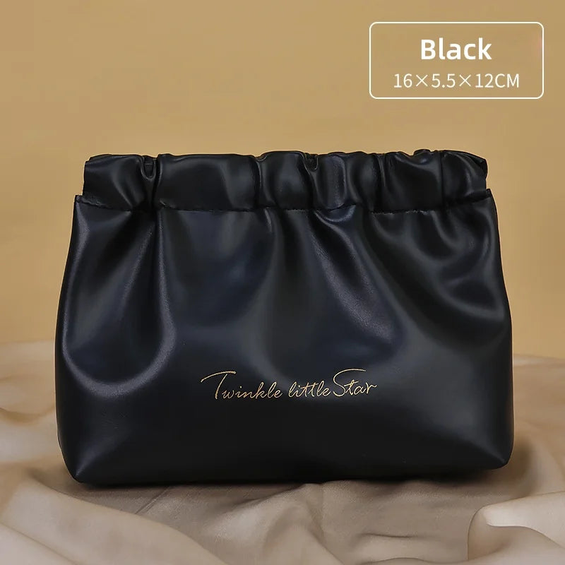 Wrinkled Makeup Bag With High Value Portable Waterproof Wouth Red Envelope Travel PU Wash Storage Bag Mini Carry-on Cosmetic Bag