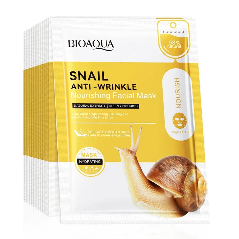 10pcs BIOAQUA Snail Face Mask Moisturizing Brightening Anti-aging Anti Wrinkle skincare Facial Masks Face Sheet Mask Skin Care