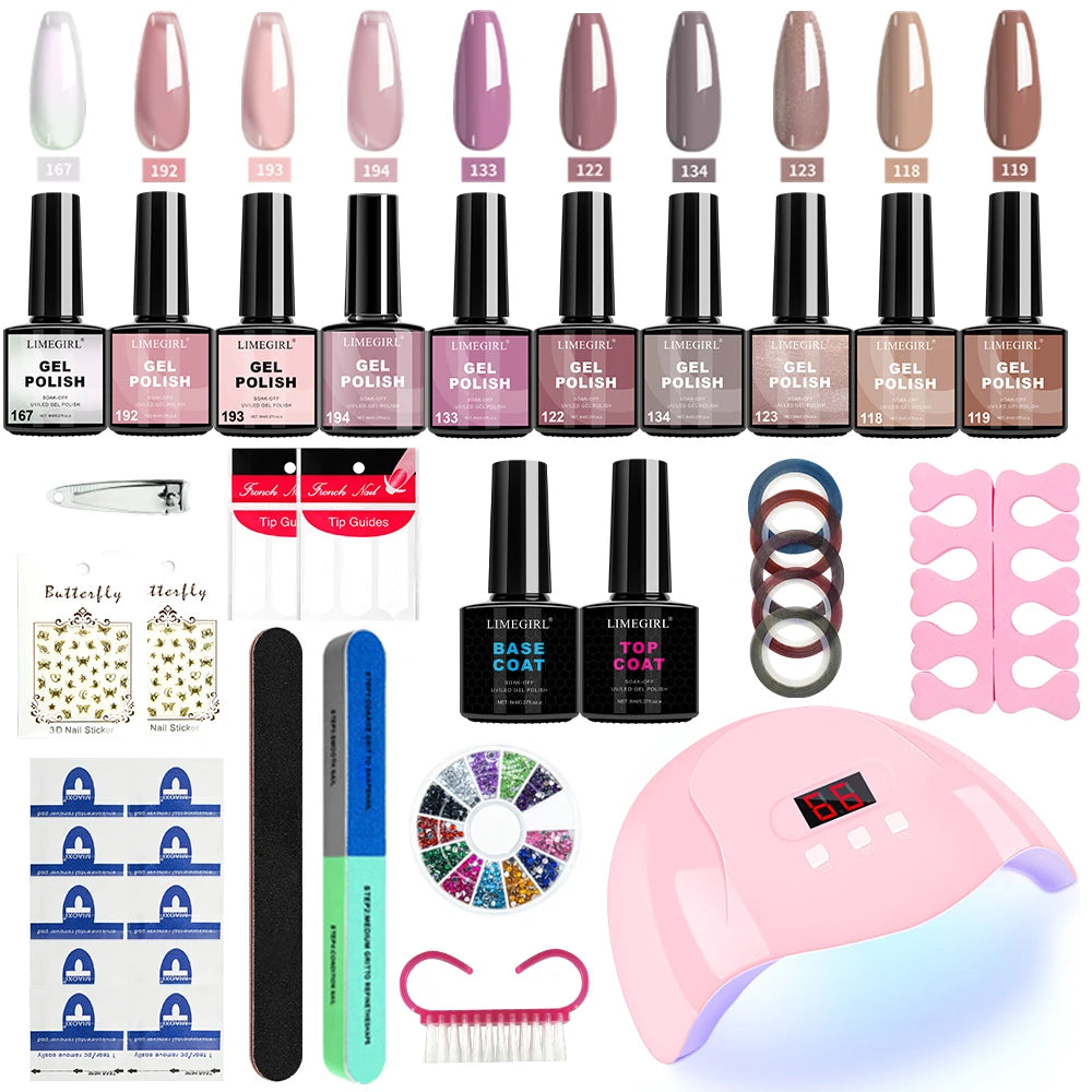 Limegirl Nail Gel Polish Kit With USB UV Lamp Semi-Permanent 8ml Soak Off Base&Top Coat Varnish Manicure Set for Nails Salon Kit