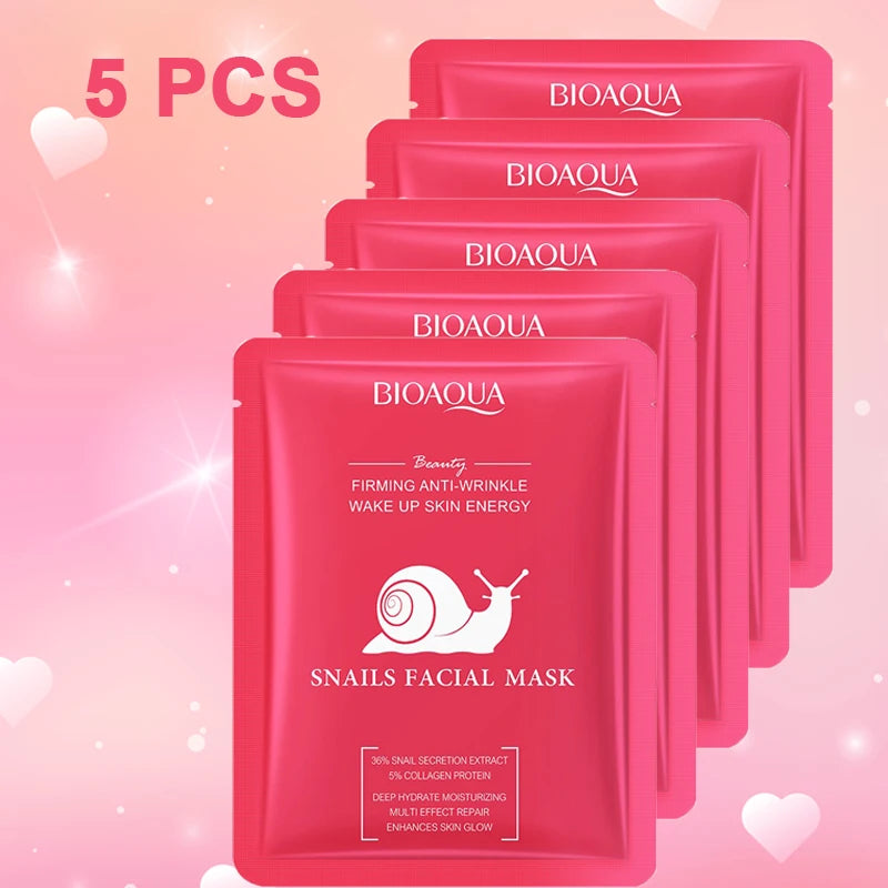 5/10 PCS Korean Snail Mucin Sheet Mask Hydrating Repair Brightening Anti-Aging Wrinkle Moisturizing Gel Face Mask for All Skin