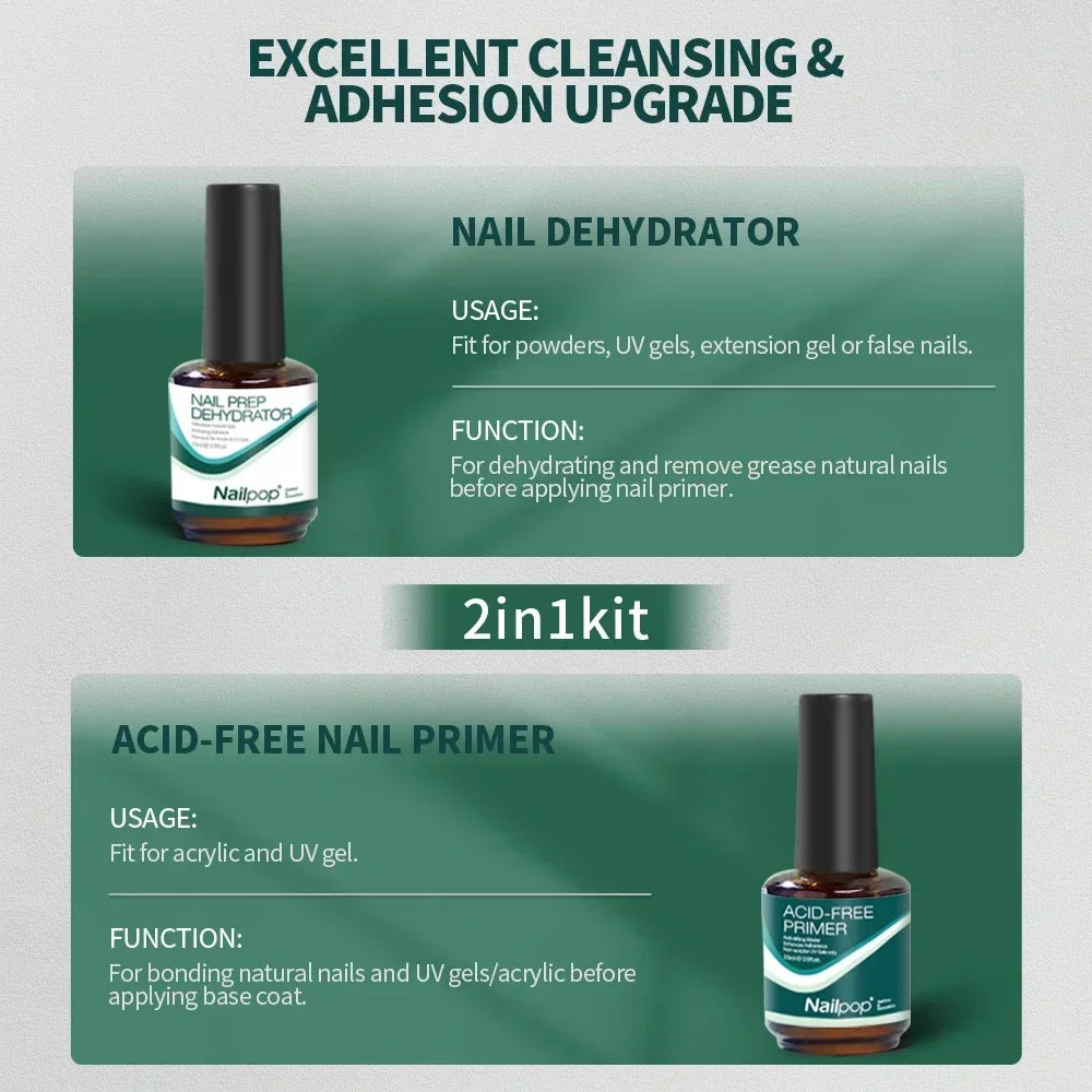Nail Dehydrator and Primer Acid Free Natural Nail Prep Dehydrate Bond Primer Bonding Polish Soft Nails Tips Gel Nail Supplies