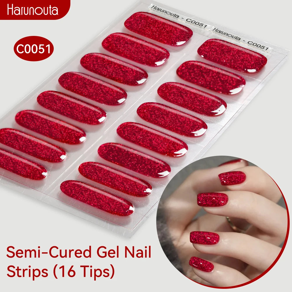 Gradient Auroras Semi Cured Gel Nail Strips Sparkly Shinning DIY Gel Polish Stickers for Nails Works with UV/LED Nail Lamps