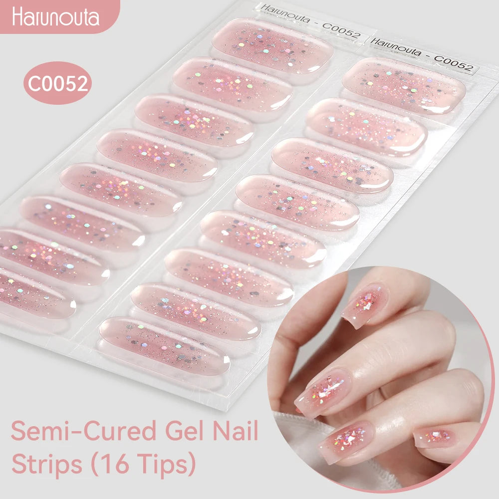 Gradient Auroras Semi Cured Gel Nail Strips Sparkly Shinning DIY Gel Polish Stickers for Nails Works with UV/LED Nail Lamps