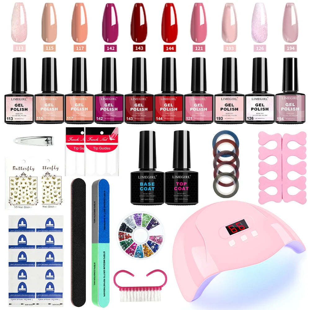Limegirl Nail Gel Polish Kit With USB UV Lamp Semi-Permanent 8ml Soak Off Base&Top Coat Varnish Manicure Set for Nails Salon Kit