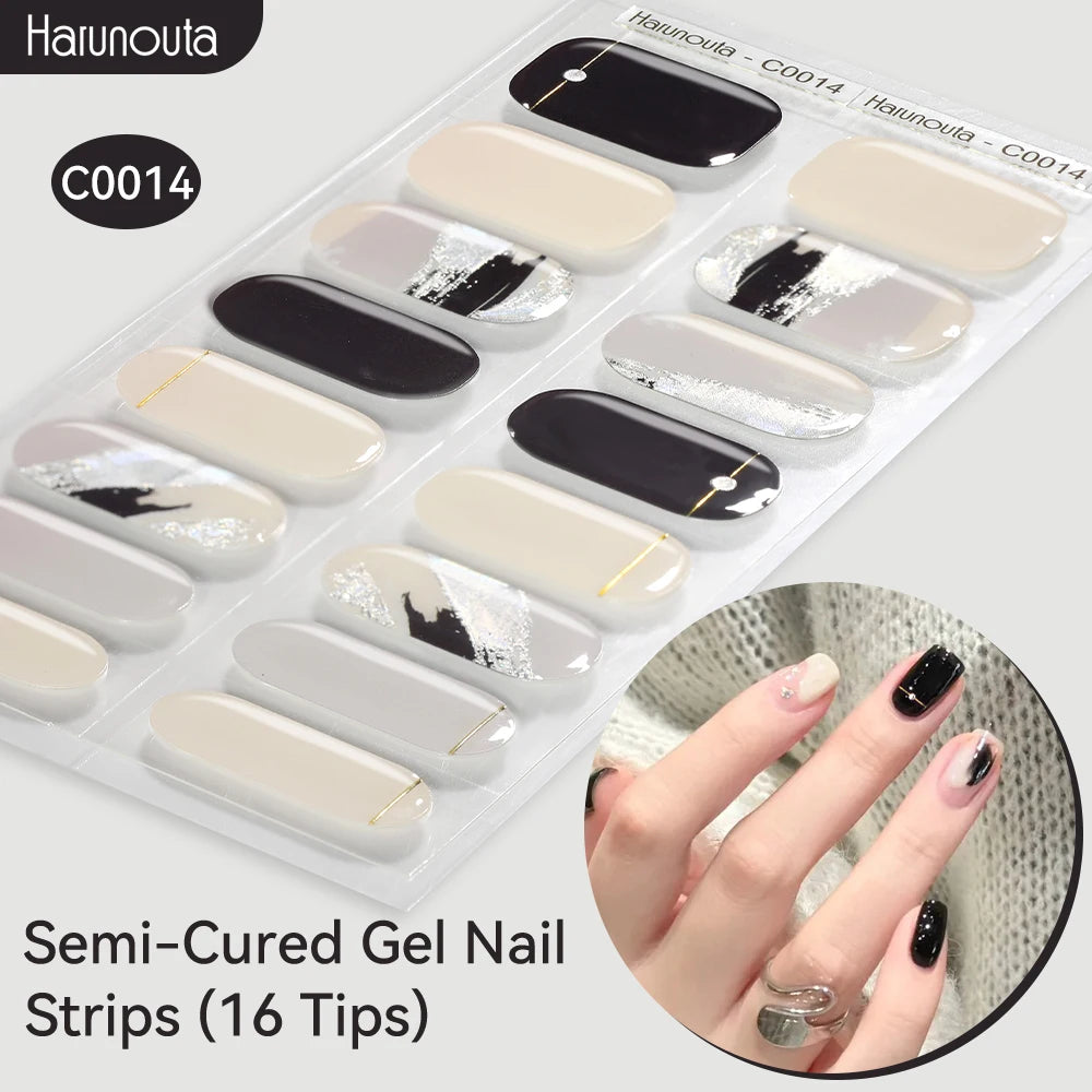 Gradient Auroras Semi Cured Gel Nail Strips Sparkly Shinning DIY Gel Polish Stickers for Nails Works with UV/LED Nail Lamps
