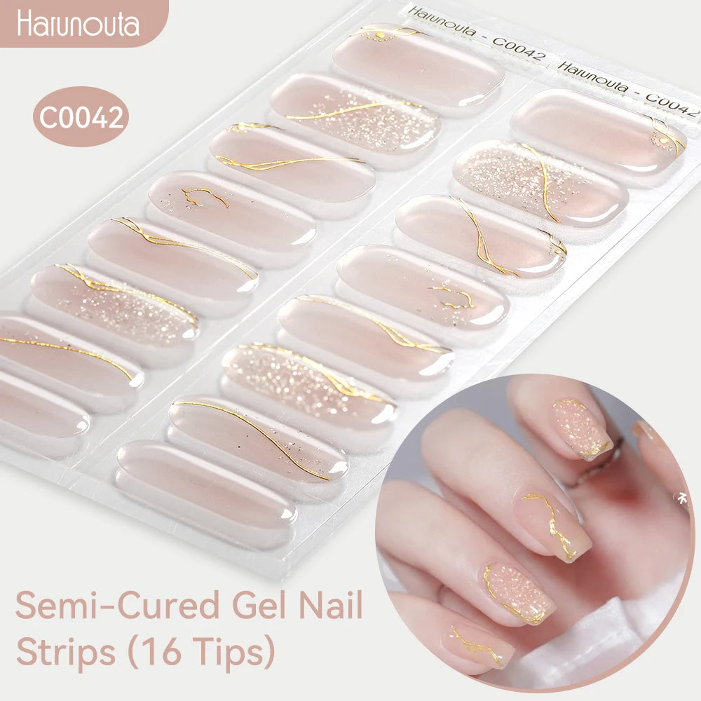 Gradient Auroras Semi Cured Gel Nail Strips Sparkly Shinning DIY Gel Polish Stickers for Nails Works with UV/LED Nail Lamps