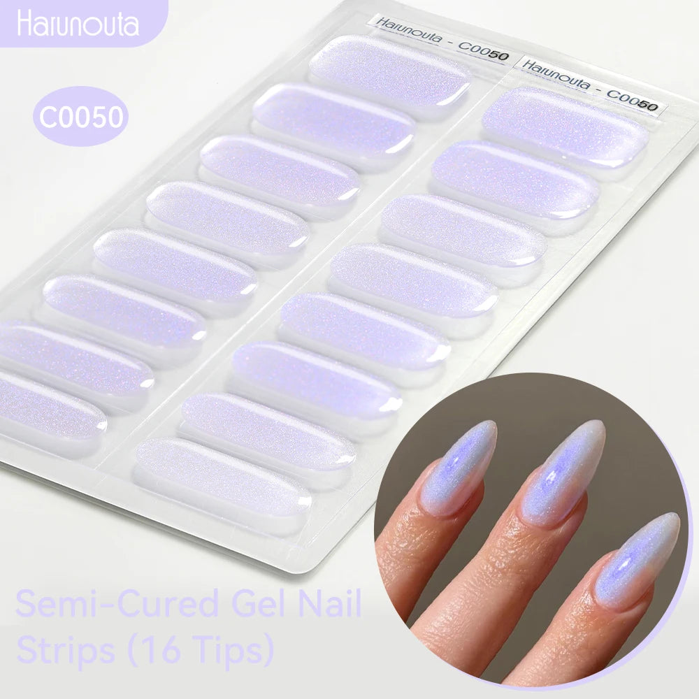 Gradient Auroras Semi Cured Gel Nail Strips Sparkly Shinning DIY Gel Polish Stickers for Nails Works with UV/LED Nail Lamps