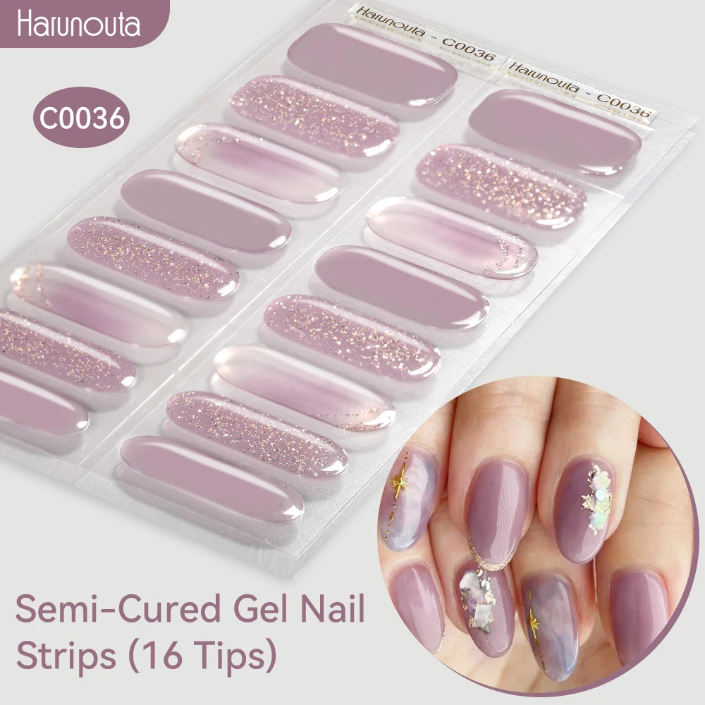 Gradient Auroras Semi Cured Gel Nail Strips Sparkly Shinning DIY Gel Polish Stickers for Nails Works with UV/LED Nail Lamps