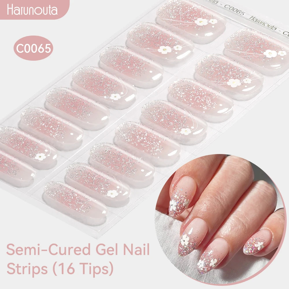 Gradient Auroras Semi Cured Gel Nail Strips Sparkly Shinning DIY Gel Polish Stickers for Nails Works with UV/LED Nail Lamps