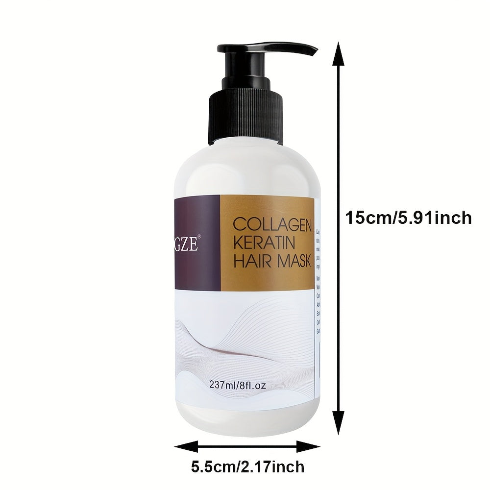 2-Pack GZE Collagen Keratin Hair Mask, 8oz Each, Deep Conditioning Treatment for Dry, Damaged Hair, Restores Elasticity with Argan, Coconut & Shea Butter, Moisturizing for Normal Hair Style