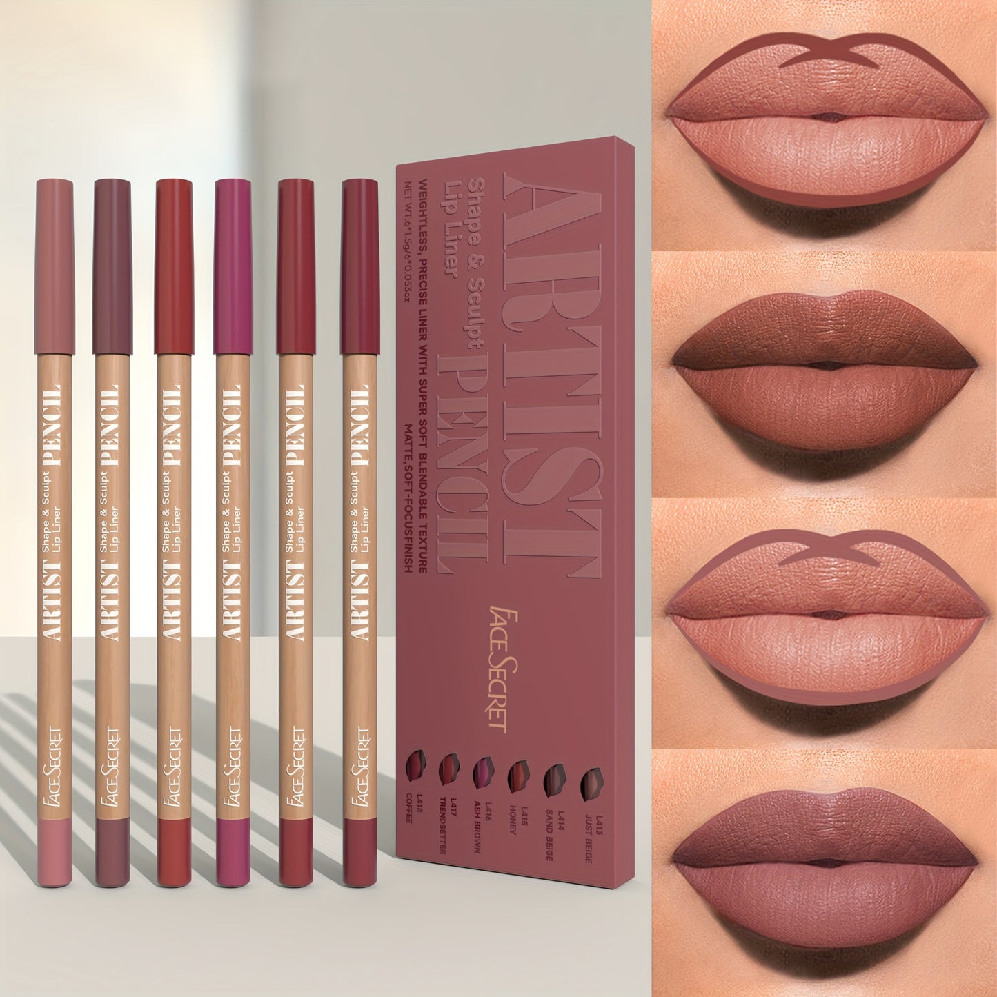 6pcs Nude Lip Liner Makeup Set - Natural And Long-lasting Waterproof Matte Effect, Long-lasting And Durable, Easy to Color And Non-smudge Lip Liner, Suitable for Daily Makeup