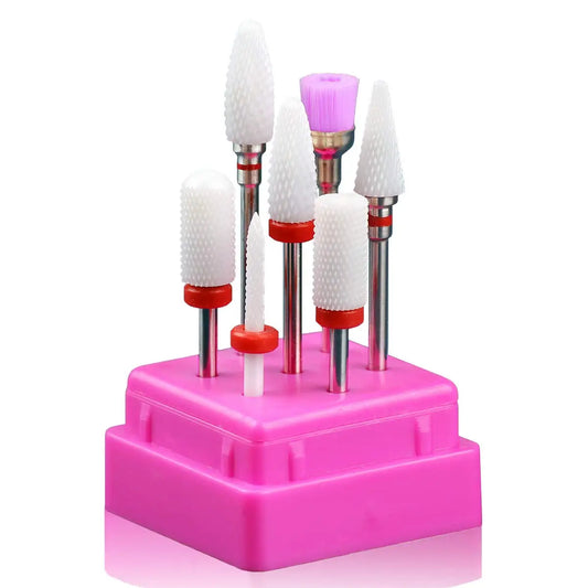 7Pcs Ceramic Nail Drill Bits Set for Nails Gel Polish Cuticle Manicure Milling Cutter For Manicure Kits Tools with Holder