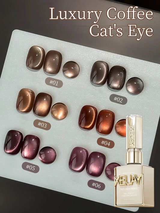 15ml 6Colors Luxury Coffee Cat's Eye Nail Gel Polish Set with Soak Off UVLED Cat Eye Gel Polish Manicure Nail Art Kit