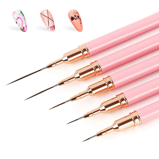 5pcs Nail Art Liner Brush Set UV Gel Nail Brushes Kits French Stripe Line Painting Drawing Flower Pen Professional Manicure Tool