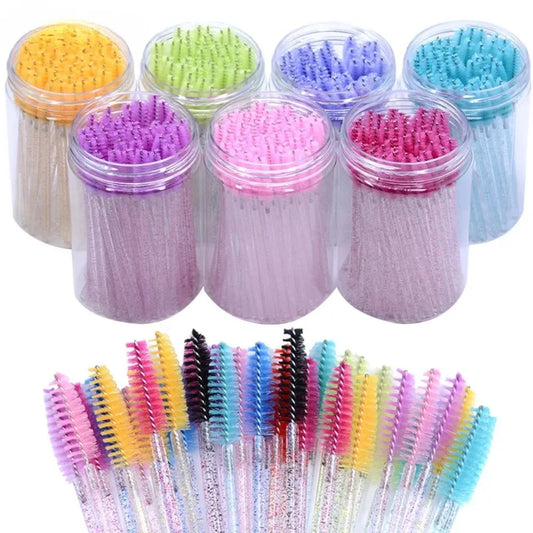 50Pcs Disposable Eyelash Extension Brushes Eyebrow Eye Lash Brush Spoolies Mascara Wands With Container Case Beauty Makeup Tools