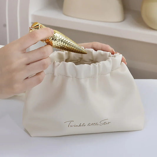 Wrinkled Makeup Bag With High Value Portable Waterproof Wouth Red Envelope Travel PU Wash Storage Bag Mini Carry-on Cosmetic Bag