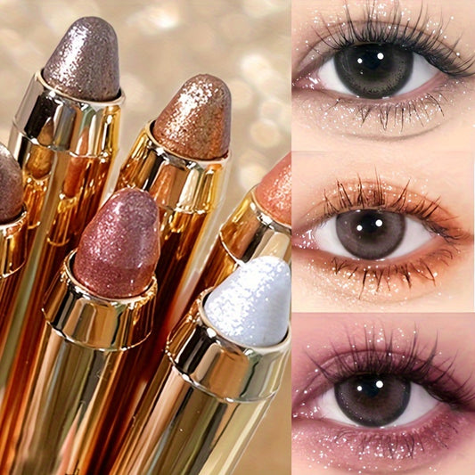 Double-Headed Shimmer Eyeshadow Stick - Glitter Highlighter, Contouring, Brightening, Lazy Makeup - Plant Squalane Formula, Moisturizing, Long-Lasting, Easy to Use